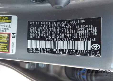 2018 Toyota Corolla Se/Xse из США, поврежденный, VIN 5YFBURHE9JP792724